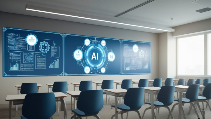 Classroom with AI on the board
